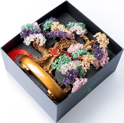 Natural Chakra Gemstone Crystal Bonsai Tree of Life Large Feng Shui Money Tree for Luck and Wealth Desk Decoration(1,251 Gem Count)