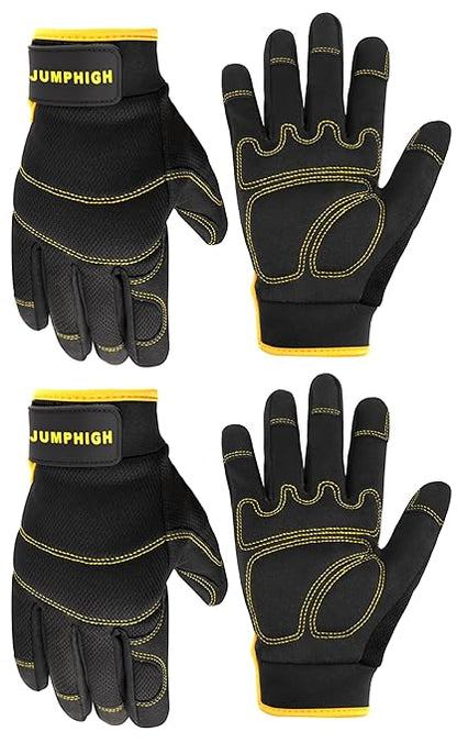 JUMPHIGH Mens Work Gloves 2 Pairs, Synthetic Leather Mechanic Gloves, Touchscreen, Multipurpose, Garden, Construction, Warehouse, Truck Driving (L)