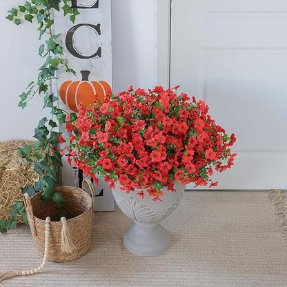 mizii Artificial Flowers for Outdoors 20 Bundles Realistic Faux Silk Flower UV Resistant Fake Plants Outside Decorations for Patio Garden Balcony Yard Porch Summer Indoor Home Decor (Red)