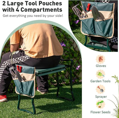 Giantex Garden Kneeler & Seat, Folding Gardening Stool, Portable Garden Bench with EVA Foam Pad, Heavy-Duty Metal Frame, Gardening Gift for Women Men Seniors (Holds 330 LBS) (with 1 Bags)