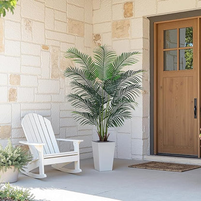 Artificial Palm Tree with White Tall Planter, 6ft Tall Potted Artificial Silk Palm Tree Plant, Fake Tropical Plant, Home Office Floor Room Decor Plants Indoor Outdoor, Housewarming Gift