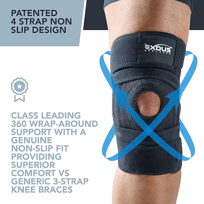 Knee Brace Meniscus Tear Support For Arthritis Acl, Mcl Pain Patented 4-way Adjustable Wraparound Strap Dual Side Stabilizer For Patella Stability Size [medium]