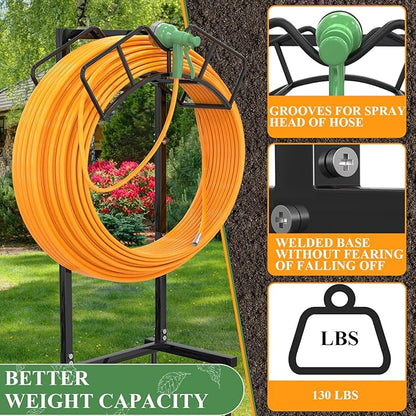 Super Stable Garden Hose Holder, Detachable Water Hose Holders Stand Holds 160-Feet Freestanding Hose Storage Hanger Rack for Outside Yard Lawn Farm (Black)