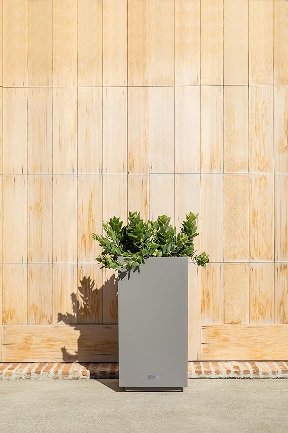 Veradek Block Series Pedestal Planter - Tall Planter for Indoor or Outdoor Front Porch | All-Weather Use with Removable Insert Bucket | Modern Décor for Flowers, Tall Trees, Faux Plants