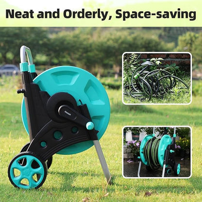 Garden Hose Reel for Outside,Hold Up to 100 ft of 5/8’’ Hose,Portable Hose Reel Cart with Adjustable Armrests and 2 Wheels,Durable Water Hose Holder for Garden, Yard, Lawn