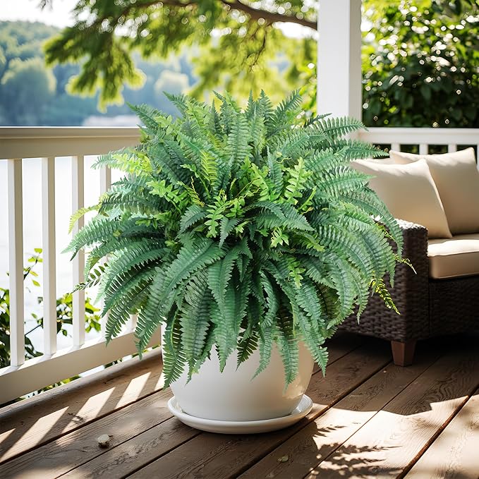 Fake Ferns Artificial Ferns for Outdoors Large Faux Ferns UV Resistance for outdoor Large Planter 25.6In Realistic Artificial Boston Fern Plants for Garden Balcony Terrace Decor，4Pack，60Leaves