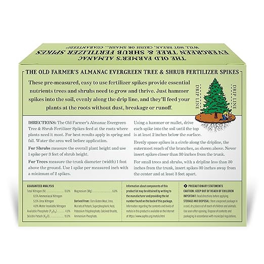 The Old Farmer's Almanac Evergreen Tree & Shrub Fertilizer Spikes, 10-4-10 (12 Spikes - 3.0 Lbs)