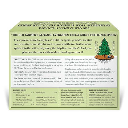 The Old Farmer's Almanac Evergreen Tree & Shrub Fertilizer Spikes, 10-4-10 (12 Spikes - 3.0 Lbs)