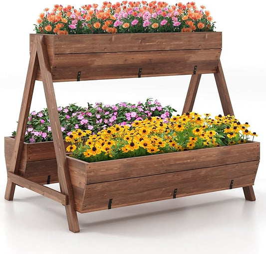 S AFSTAR 40-Inch Vertical Raised Garden Bed, 3 Tiered Wooden Planter Boxes 44" L x 36" W x 35" H, Drainage Holes, Indoor Outdoor Flowerbed, Freestanding Elevated Planter Box for Garden Flower Veggies