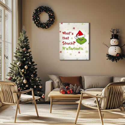 Funny Christmas Canvas Wall Art Decor - “What's That Stench? It's Fantastic” Holiday Decor - 12x16 inch Humorous Christmas Decoration for Living Room or Office - Premium Quality Canvas Print
