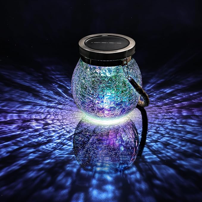 Cooo Christmas Gifts 6 Pack Solar Lanterns Waterproof Outdoor Iridescent Heavy Crackle Glass a Big LED Stainless Steel Lid 215% Solar for Women Mom Grandma Outdoor Table Lamps Garden Backyard Decor