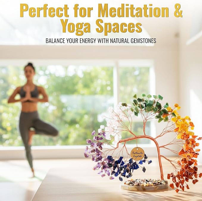 7 Chakra Crystal Tree of Life – Handmade Healing Gemstone Bonsai Trees for Home & Office Décor – Feng Shui Money Tree for Positive Energy, Good Luck & Spiritual for Women