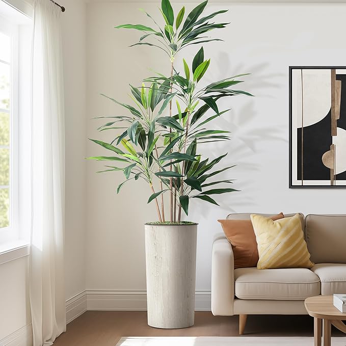 SIGNWIN Artificial Tree in Modern Swirl Pattern Planter, Fake Dracaena Tree Silk Tree for Indoor and Outdoor Home Decoration - 66" Overall Tall (Plant Pot Plus Tree)