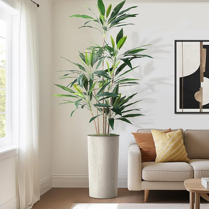 SIGNWIN Artificial Tree in Modern Swirl Pattern Planter, Fake Dracaena Tree Silk Tree for Indoor and Outdoor Home Decoration - 66" Overall Tall (Plant Pot Plus Tree)
