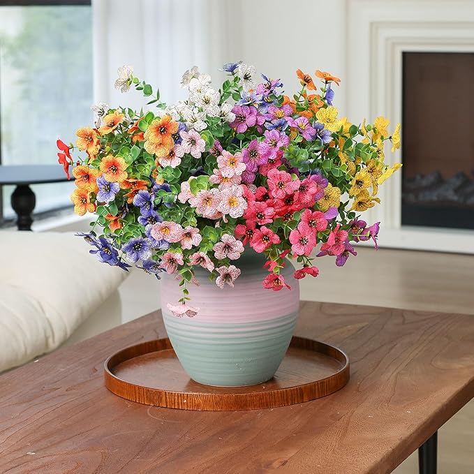 mizii Artificial Flowers for Outdoors 20 Bundles Realistic Faux Silk Flower UV Resistant Fake Plants Outside Decorations for Patio Garden Balcony Yard Porch Summer Indoor Home Decor (Mix 9 Color)