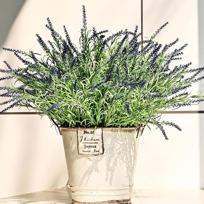 alyptus UV Resistant Artificial Lavender Flowers for Outdoors 16 Bundles Fake Purple Flower Outdoor Faux Plastic Outside Plants Decorations for Front Porch Patio Planters Décor(Dark Purple Lavender)