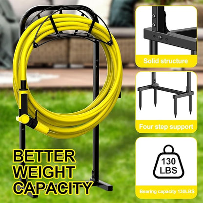 Suchek Garden Hose Holder, Upgraded 4 Spikes Water Hose Holder, Heavy Duty Hose Stand Holds 150ft Hose, Freestanding Hose Hanger, Hose Storage Organizer for Outside Yard Lawn (Black)