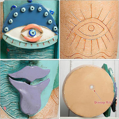 Mrlikale Abstract Face Planter Pots, Unique Head Planter with Drainage Hole for Indoor Plants and Succulents, 6.4 Inch Hand-Painted Mask Flower Pot for Outdoor and Home Art Decor