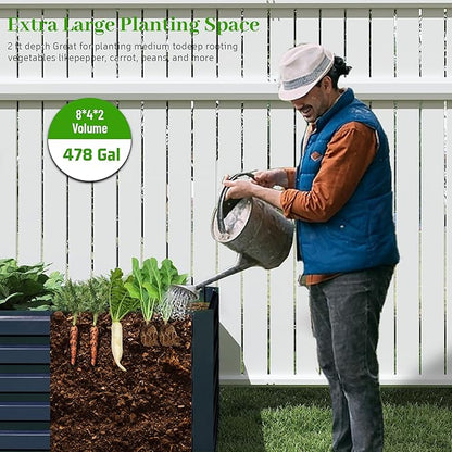 8x4x2 ft Outdoor Raised Garden Bed, Large Metal Planter Raised Beds, Planters for Outdoor Plants for Vegetables, Flowers, Herbs, Fruits, and Succulents.(2 Pcs,Blue)