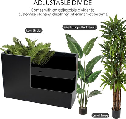Kozyard 36" Lx24 Hx12 W Metal Rectangular Planter Box Steel Long Box Planter Black Powder Coated Steel Plant Pot All-Weather Use with Partition Panel for Indoor Outdoor for Trees, Plants Flowers