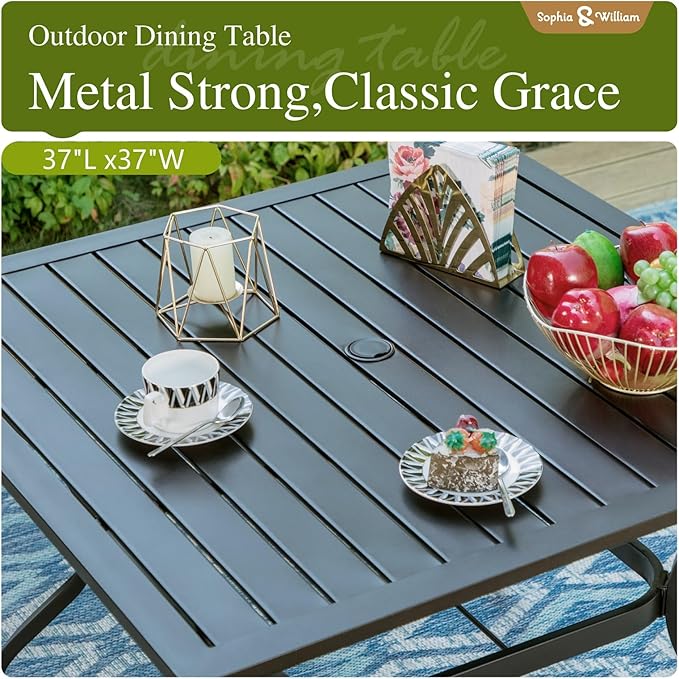 Sophia & William Outdoor Dining Set with Umbrella 6 Piece Patio Set for 4 with 10ft Patio Red Umbrella, 4 x Swivel Patio Chairs, 1 Square Table for Lawn Garden