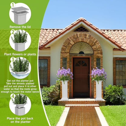 EFU 36'' Tall Planters Outdoor Set of 2 Resin Planter,Modern Design Garden Bed, Built-in Drainage,for Patio Backyard Weddings Events Home Decor,Crack-Resistant,All-Weather Durability(Ashen)
