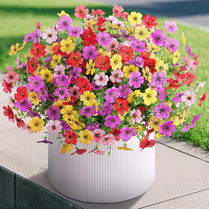Artificial Fake Mums Flowers for Outdoor Fall Decor,12 Bundles Faux Flowers Plants Silk Daisy for Planter Pot Colorful UV Resistant Look Real for Front Door Porch Patio Outside Yard