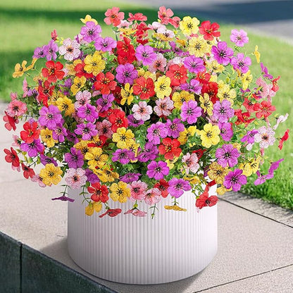 Artificial Fake Mums Flowers for Outdoor Fall Decor,12 Bundles Faux Flowers Plants Silk Daisy for Planter Pot Colorful UV Resistant Look Real for Front Door Porch Patio Outside Yard