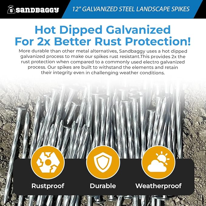 12 in. Galvanized Spiral Landscape Edging Spikes - 1 Gauge Steel - Sandbaggy (12 inch, 100, Count)