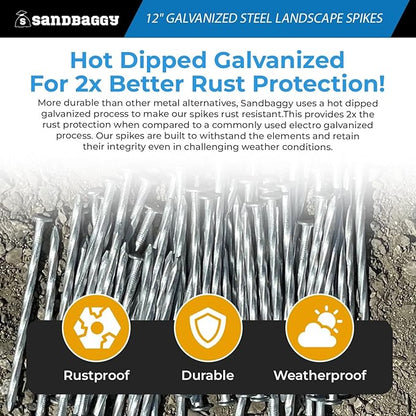 12 in. Galvanized Spiral Landscape Edging Spikes - 1 Gauge Steel - Sandbaggy (12 inch, 100, Count)
