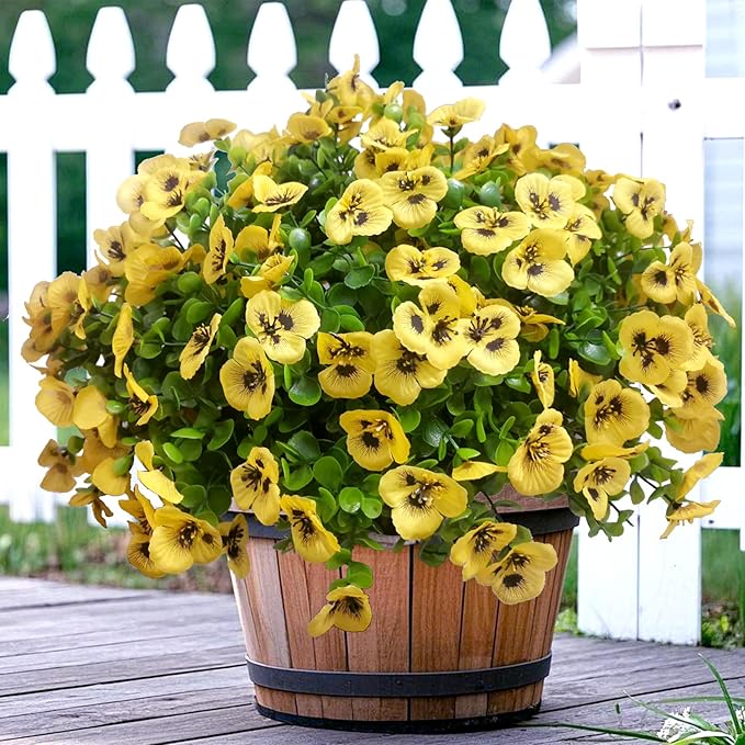 Artificial Flowers for Outdoors Fake Plants, 12pcs Fake Flowers Artificial Plants Outdoor UV Resistant,Silk Faux Flowers Shrubs Greenery Plants for Porch Garden Patio Window Box Decor