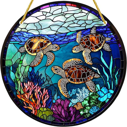 Acrylic Stained Window Hanging Turtle Acrylic Decoration for Indoor Outdoor Home Bar Office Garden Plastic Ornament Decor 12x12 Inch