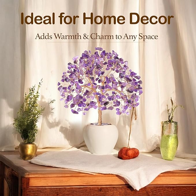 YATSKIA Amethyst Crystal Tree, Gemstones and Crystals, Stone Desk Decor, Healing Crystal, Gem Tree Purple, Unique Gifts for Women, Meditation Decor, Spiritual Gifts