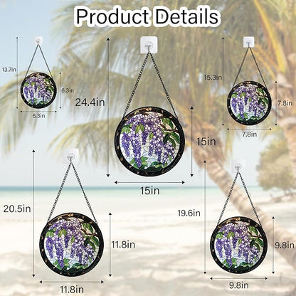 Stained Glass Window Hanging - Wisteria Flower Tree Suncatcher for Doors Garden Patio Plant Sun Catchers Decor Christmas Mother's Day Birthday Gifts for Women Men Mom Nana Friend 7.8 in
