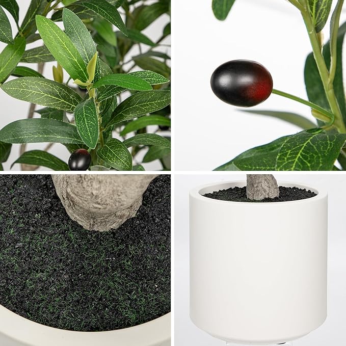 Hollyone Faux Olive Tree 7Feet Tall Fake Olive Tree 7FT with Pot Indoor Lifelike Wood Trunk and Fruits Large Potted Artificial Tree Plant with Tall Ceramics Pot Planter Housewarming Home Decor Gift