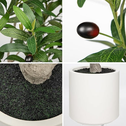 Hollyone Faux Olive Tree 7Feet Tall Fake Olive Tree 7FT with Pot Indoor Lifelike Wood Trunk and Fruits Large Potted Artificial Tree Plant with Tall Ceramics Pot Planter Housewarming Home Decor Gift