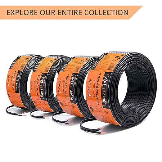 Wirefy 10/2 Low Voltage Landscape Wire 200 ft | Low Voltage Landscape Lighting Wire | Pure Copper | Outdoor Direct Burial | 10-Gauge 2-Conductor 200 Feet | UL Listed