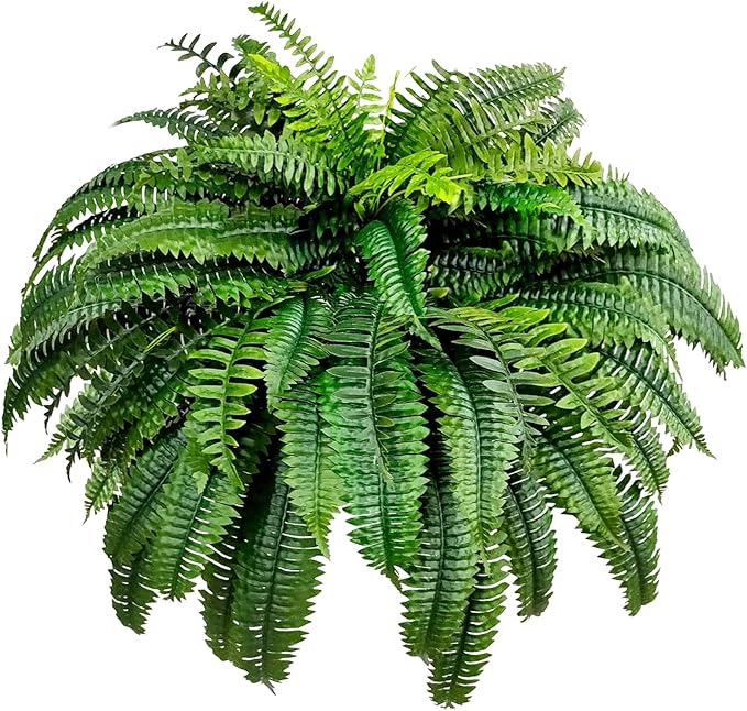 Artificial Boston Ferns for Outdoors & Indoors, 38" Large Fake Ferns with 88 Fronds, Looks Real Faux Fern Greenery for Decorating Living Room Porch Garden Home Office Decor