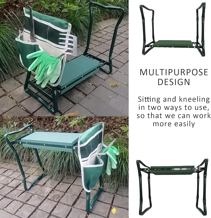 Garden Kneeler and Seat Heavy Duty - Foldable Kneeling Stool with Large Tool Pouch & Storage Bag, Space-Saving, Ideal Gift for Gardeners, Seniors & Parents