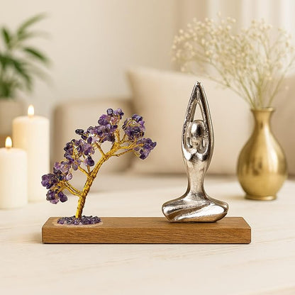 RITUALISTIC Namaste Amethyst Quartz Crystal Tree of Life Handcrafted Feng Shui Gemstone Bonsai Tree Home Decor Items Wealth & Luck Showpiece Decorative Gifts for Vastu, House Warming