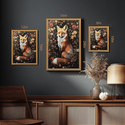 LLEEMPI William Morris Wall Art, Vintage Botanical Floral Wall Decor, Fox Flower Canvas Painting, Abstract Nature Botanical Aesthetic Picture for Living Room Bedroom Hallway Wood Framed 8x10 inch