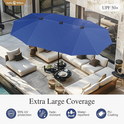 Sophia & William Patio Set with Umbrella 8 Piece Outdoor Dining Set for 6 with 13ft Double-Sided Patio Navy Umbrella, 6 x Swivel Patio Chairs, 1 Rectangular Dining Table for Lawn Garden