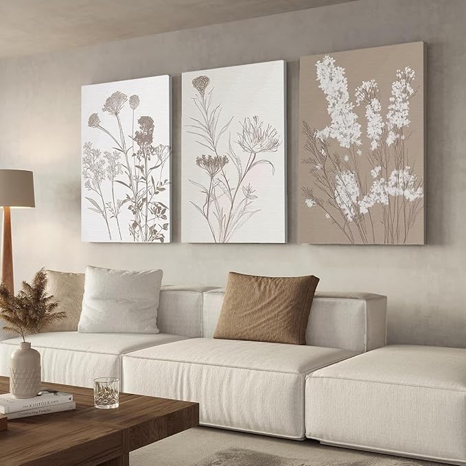 Wivsev Floral Wall Art,Wildflower Canvas Wall Art,Boho Art Wall Decor for Bedroom,Livingroom,Bathroom (16" x 24" x 3 pcs)