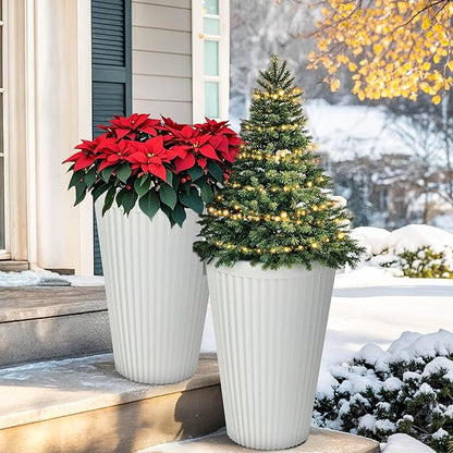 20" Tall Planters for Indoor Outdoor Plants (Set of 2), Cement-Look Large Flower Pots, High-Desity Resin Planters, UV-Protected Outdoor Pots for Garden, Balcony, Porch or Living Room Decor