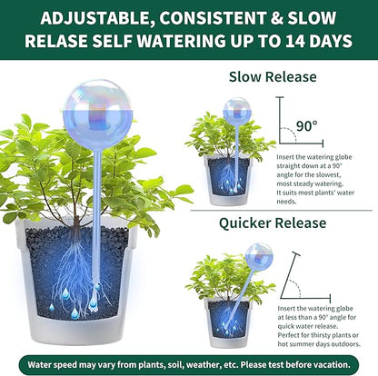 13 oz Up to 2 Weeks Extra Large Plant Self Watering Globes, Light Iridescent Glass Water Bulb Indoor, Plant Waterer Self-Watering Stakes, Perfect Gardening Gifts, 4 Pack