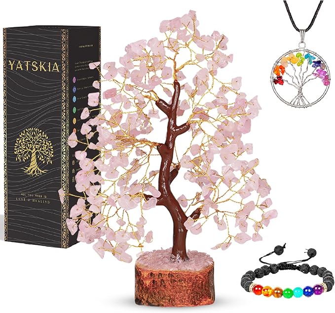 YATSKIA Rose Quartz Crystal Tree - Birthday Gift for Women - Crystal Quartz Tree - Home Decor - Pink Office Decor - Spiritual Gift for Women
