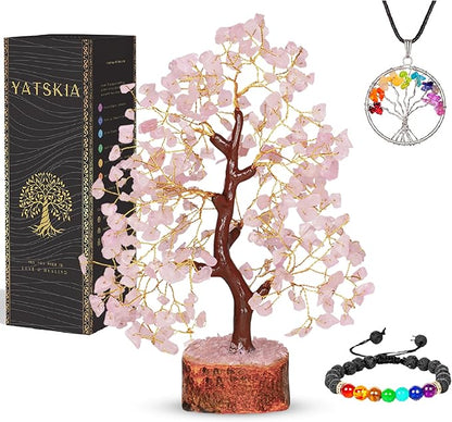 YATSKIA Rose Quartz Crystal Tree - Birthday Gift for Women - Crystal Quartz Tree - Home Decor - Pink Office Decor - Spiritual Gift for Women