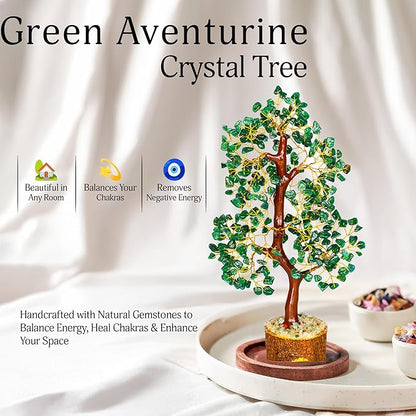 YATSKIA Green Aventurine Gemstone Tree Natural Stone Feng Shui Wire Bonsai Seven Chakra Jewelry Trees of Life Necklace Good Luck Handmade Prosperity Success Stones Gift Home Office Desk Shelves Décor