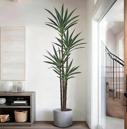 Artificial Agave Tree 7FT with 60 Leaves & 4 Trunks & Elegant Black Pot Realistic Tall Large Fake Faux Modern Tree 84 Inch for Indoor Home Office Porch Store Corner Decor Housewarming Gift