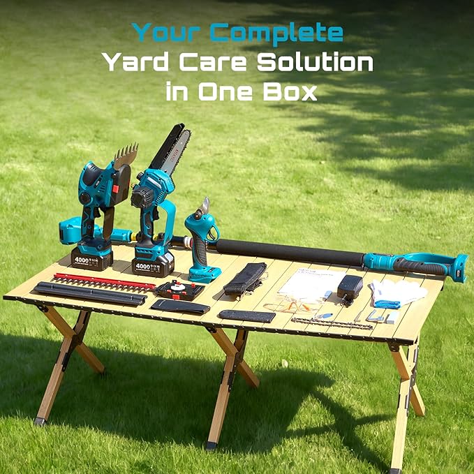 SEESII Cordless Pole Chainsaw, Hedge Trimmer, Pruning Shears, 4000mAh Battery Powered Extendable Garden Tool Kit for Outdoor Use, Electric Long Reach Saw, Hedge and Grass Trimmer, Pruner for Yard Care